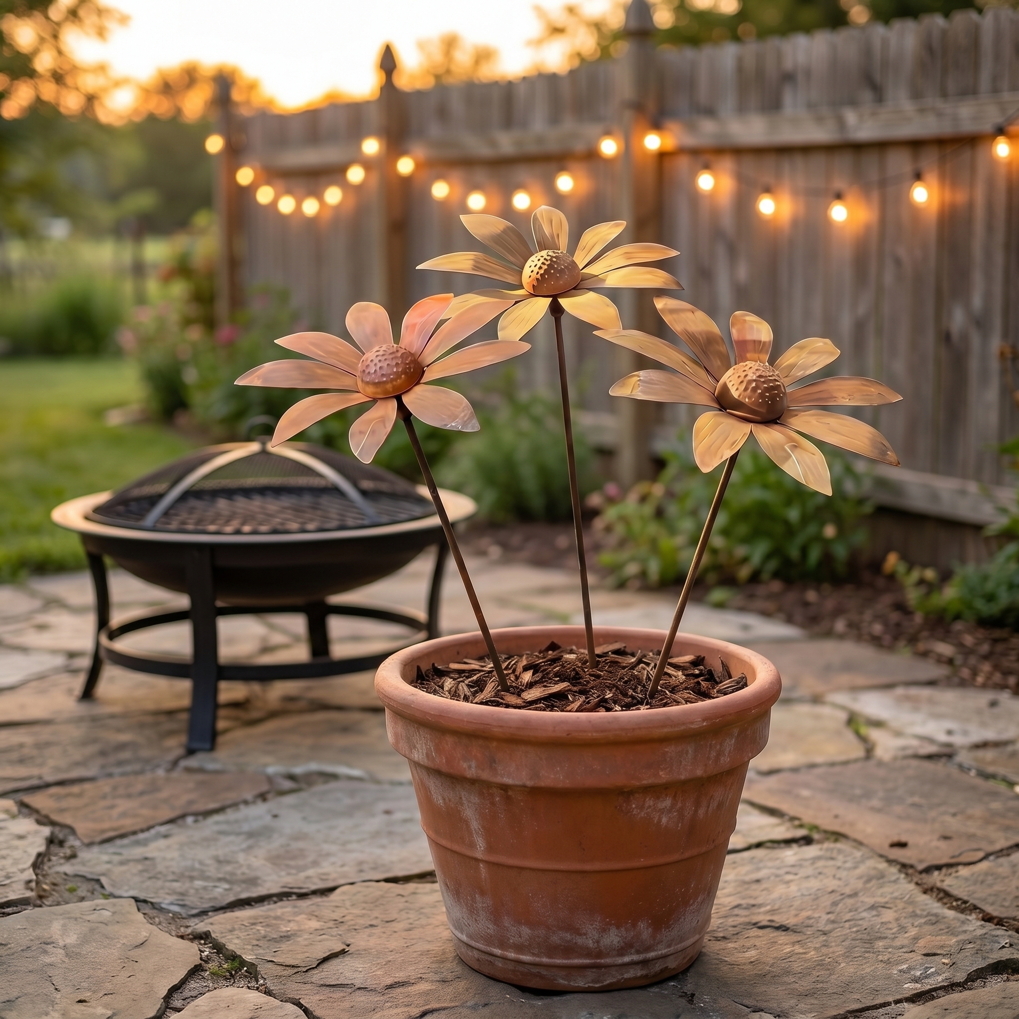 Rusty Art Daisy Iron Floor Insert Outdoor Garden Decoration