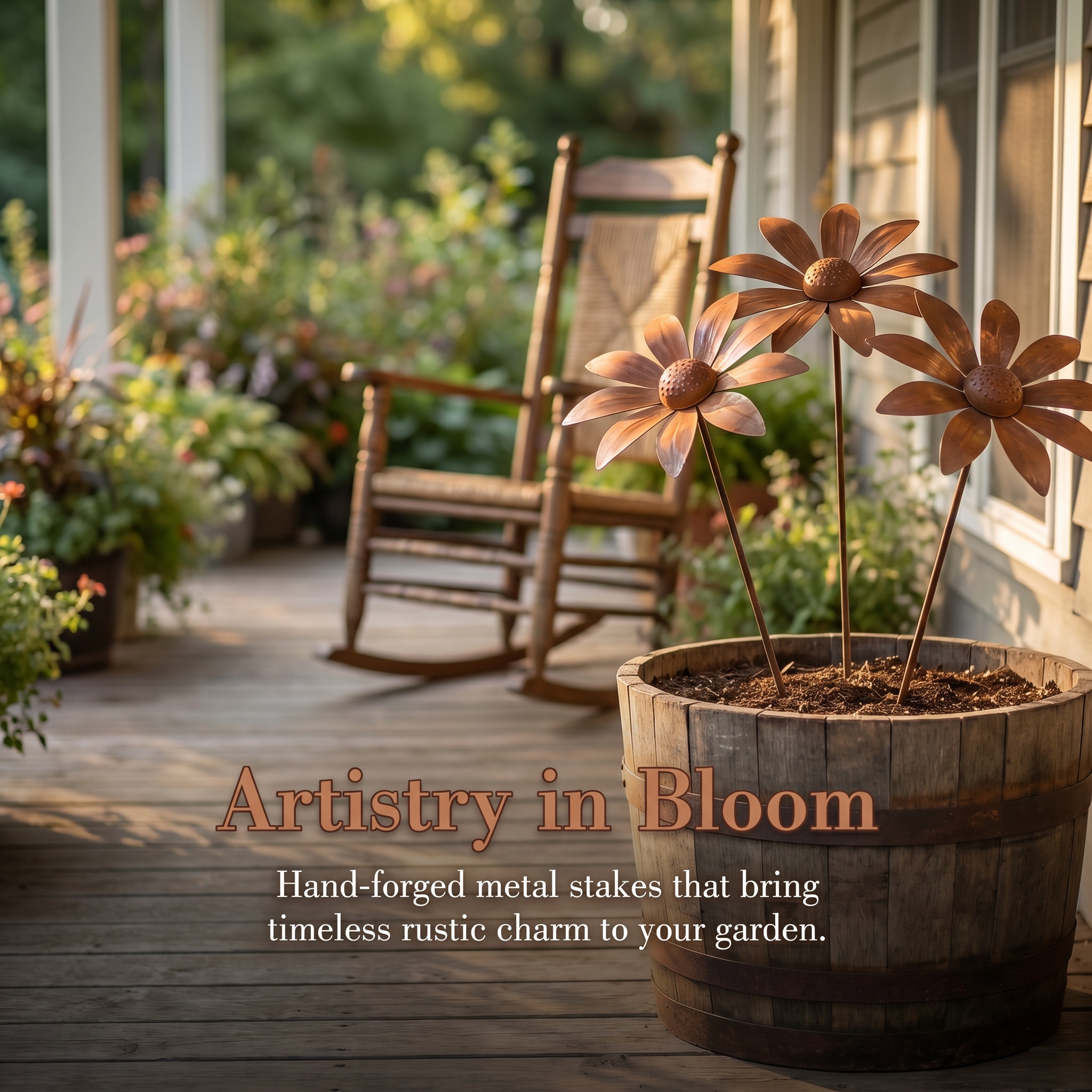 Rusty Art Daisy Iron Floor Insert Outdoor Garden Decoration