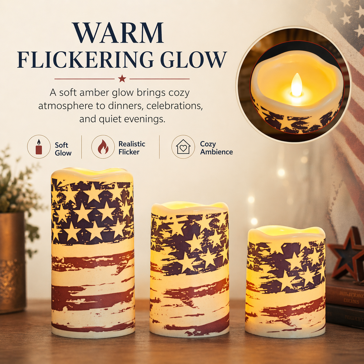 3pcs + 1 Remote Control - Flameless Independence Day Candles