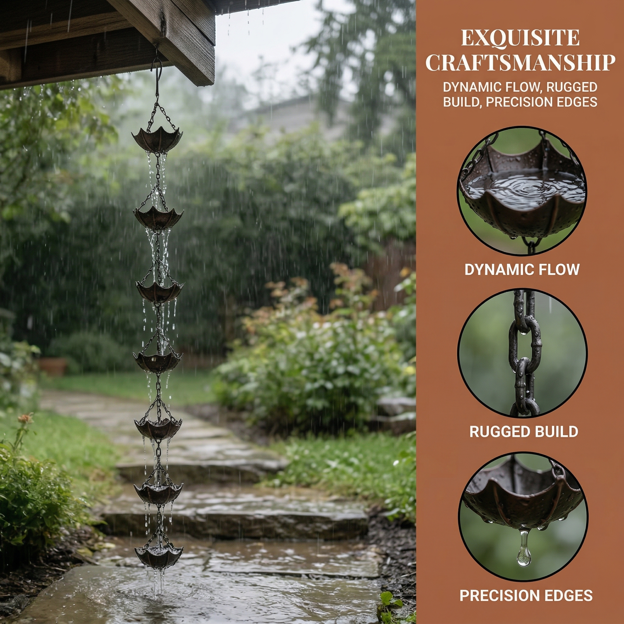 Small Umbrella Wind Chime Wrought Iron Outdoor Decoration Garden Courtyard Rain Chain  7 Rain Bells