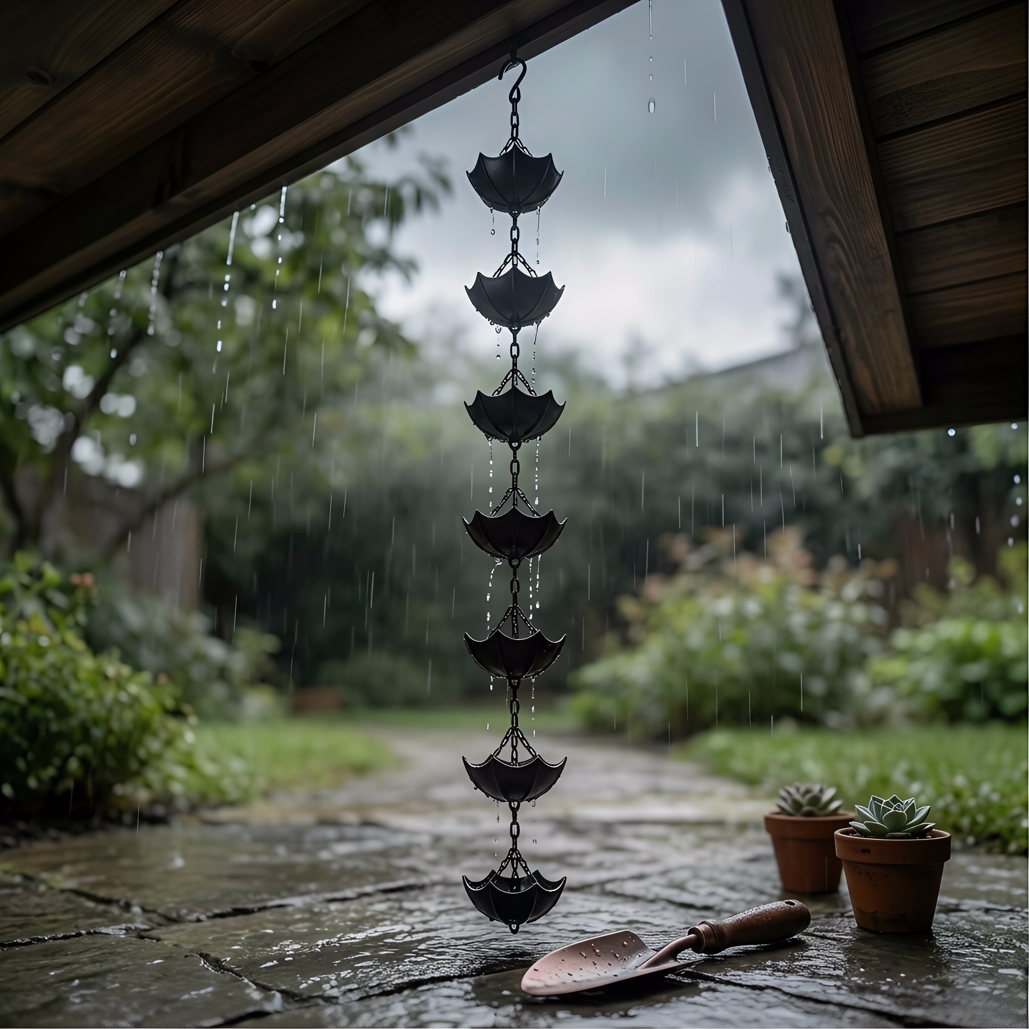 Small Umbrella Wind Chime Wrought Iron Outdoor Decoration Garden Courtyard Rain Chain  7 Rain Bells