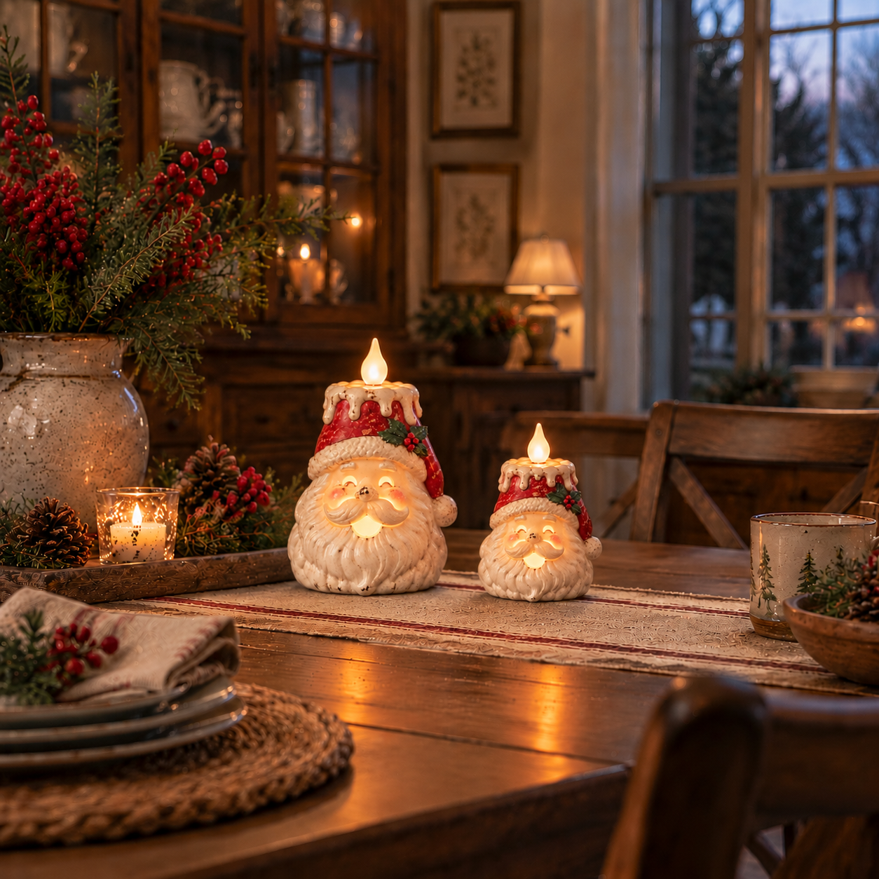 Vintage Lighted Santa Candle