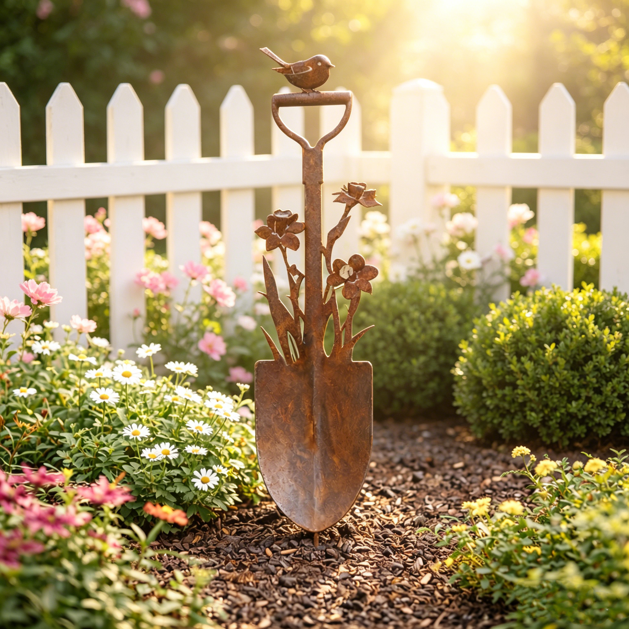 Vintage Metal Bird Pattern Garden Shovel Sticks