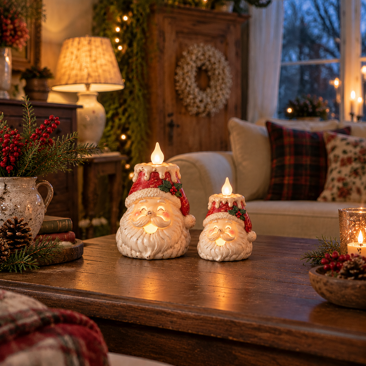 Vintage Lighted Santa Candle