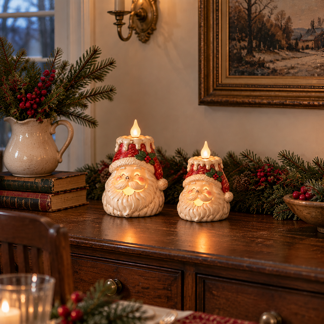 Vintage Lighted Santa Candle
