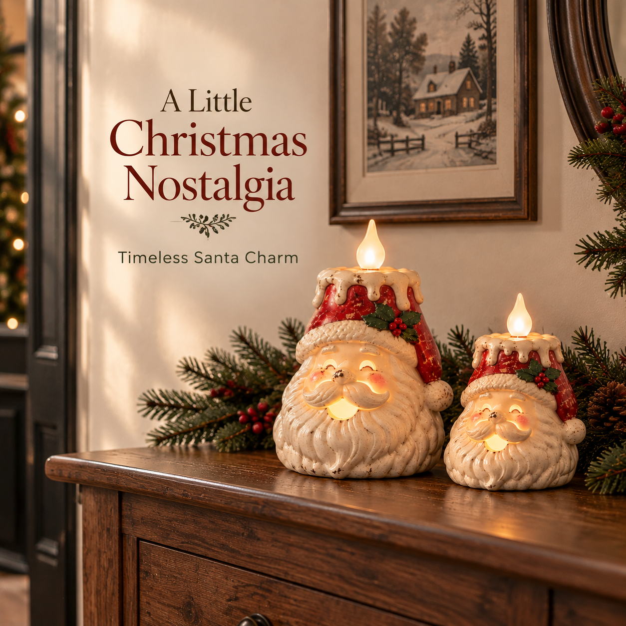 Vintage Lighted Santa Candle