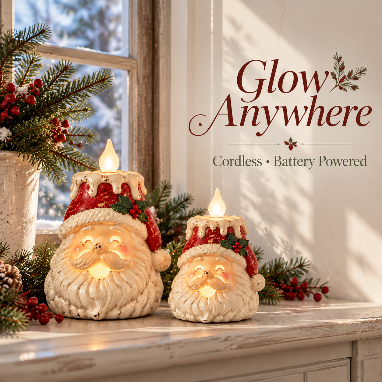 Vintage Lighted Santa Candle