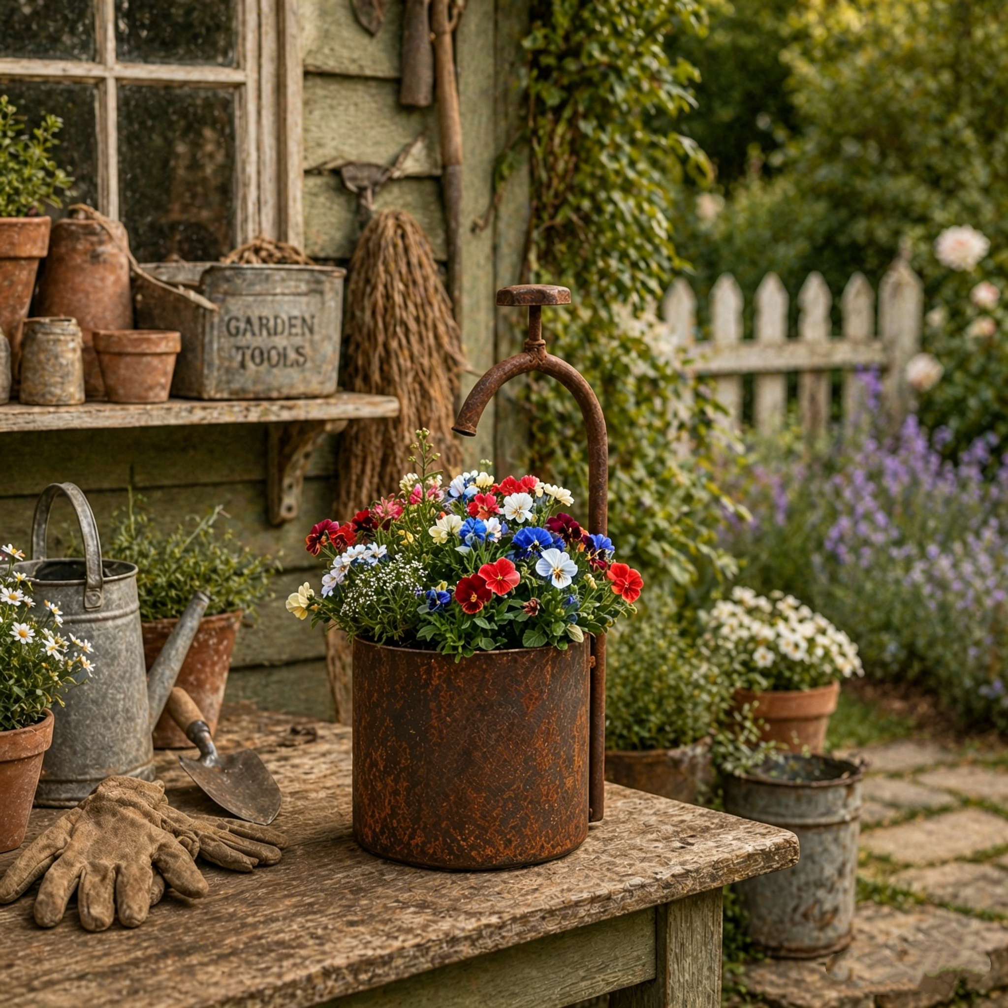 Vintage Wrought Iron Well-Shaped Planter