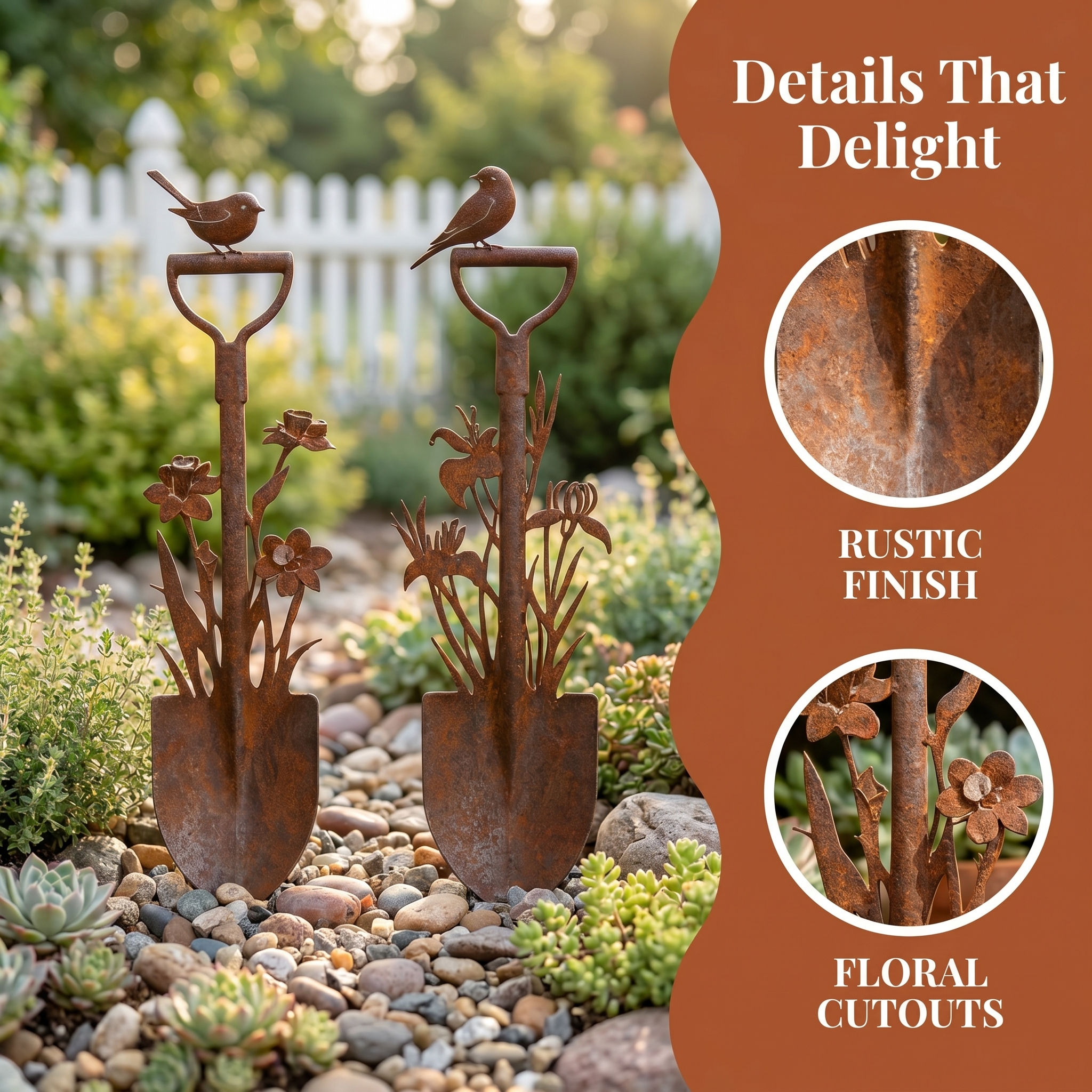 Vintage Metal Bird Pattern Garden Shovel Sticks