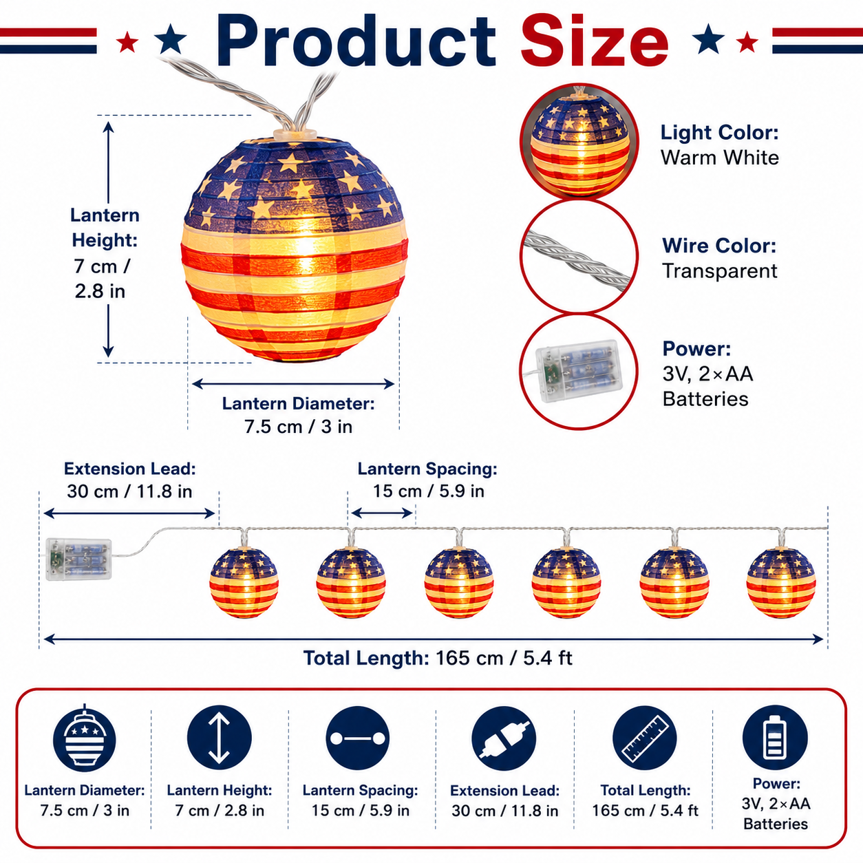 American Flag Waterproof LED String Lights