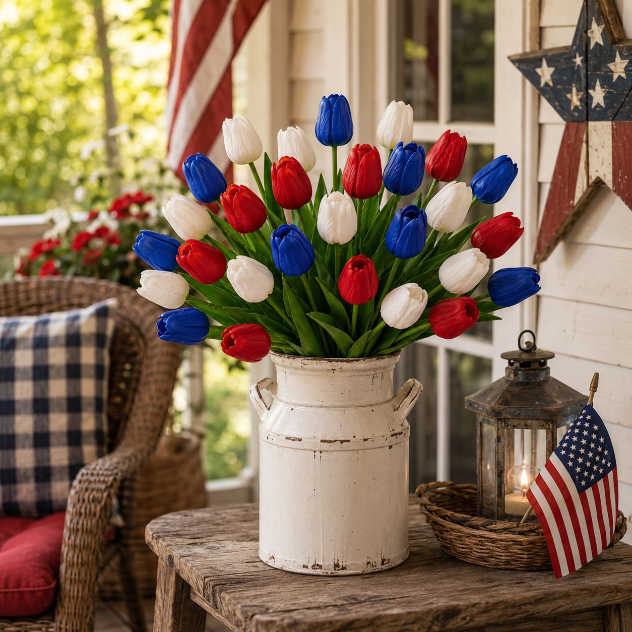 9-Piece Set – Patriotic Themed Red, White, and Blue Artificial Tulips