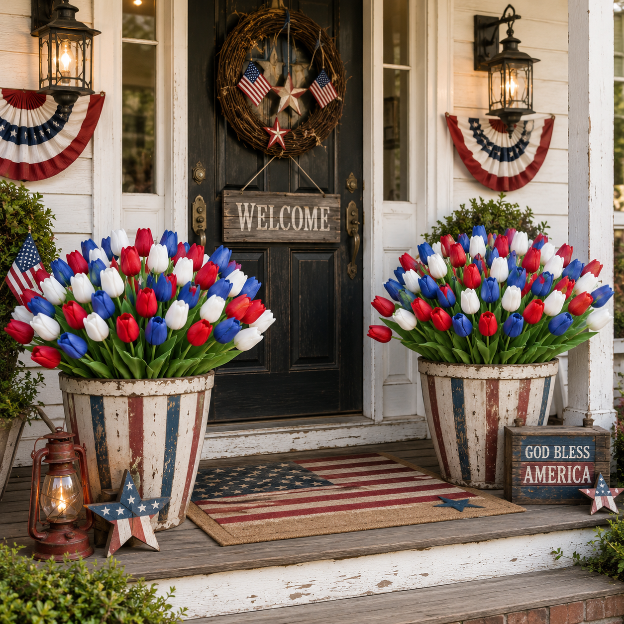 9-Piece Set – Patriotic Themed Red, White, and Blue Artificial Tulips