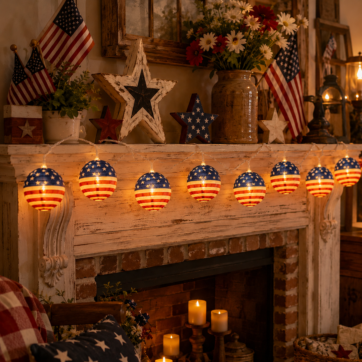 American Flag Waterproof LED String Lights