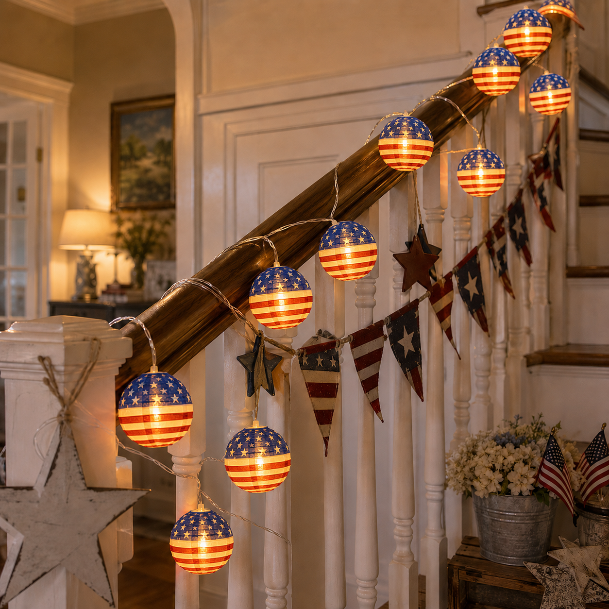 American Flag Waterproof LED String Lights
