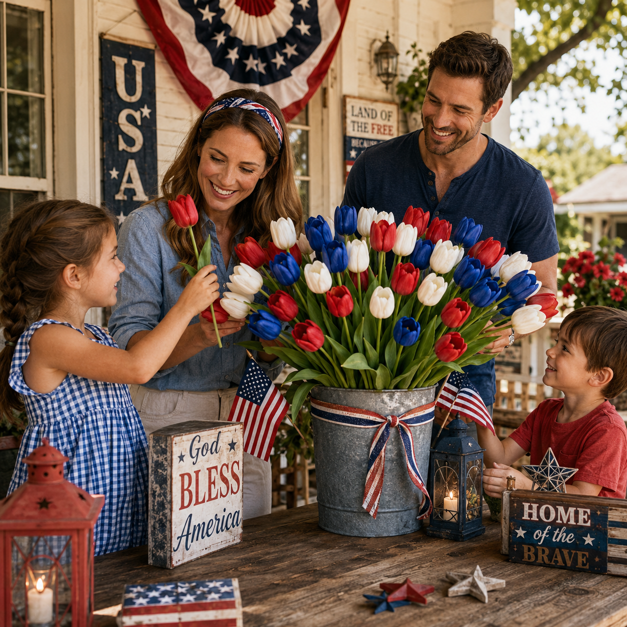 9-Piece Set – Patriotic Themed Red, White, and Blue Artificial Tulips