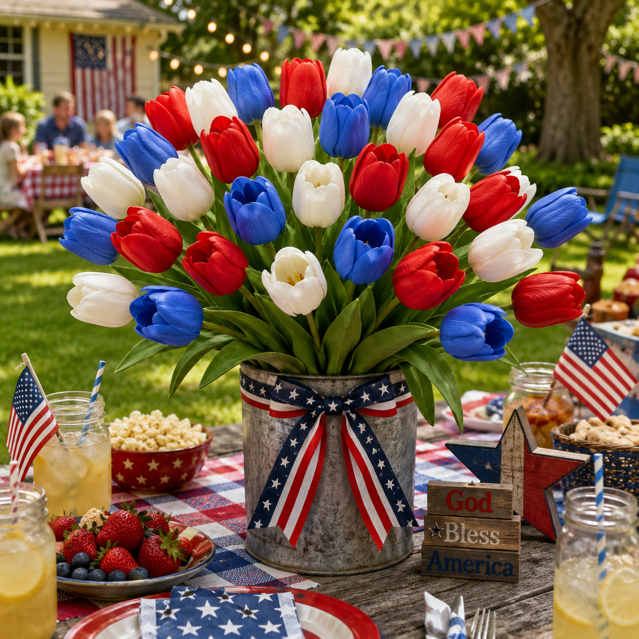 9-Piece Set – Patriotic Themed Red, White, and Blue Artificial Tulips