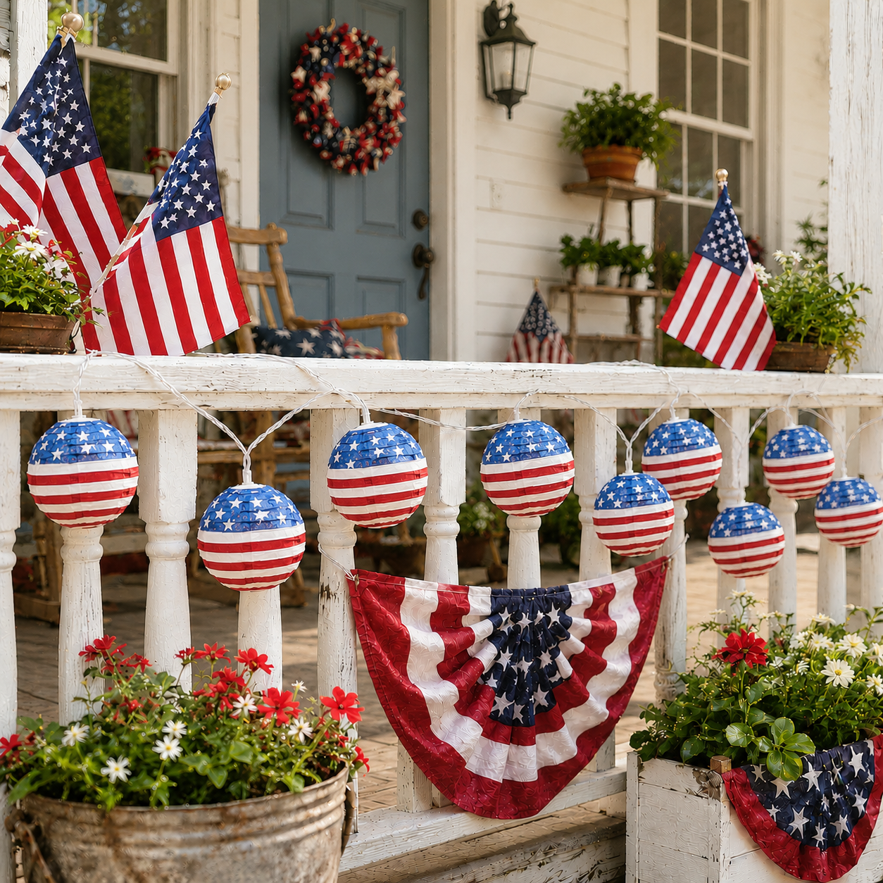 American Flag LED Lantern String Lights