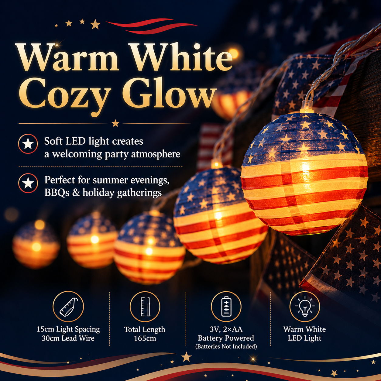 American Flag LED Lantern String Lights