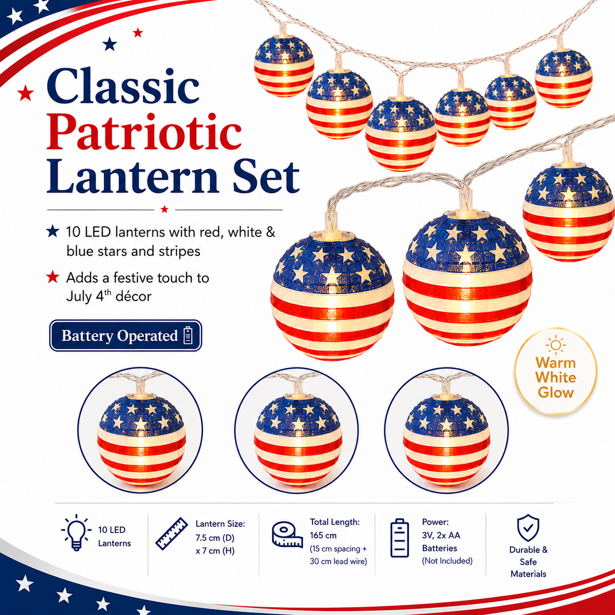 American Flag LED Lantern String Lights
