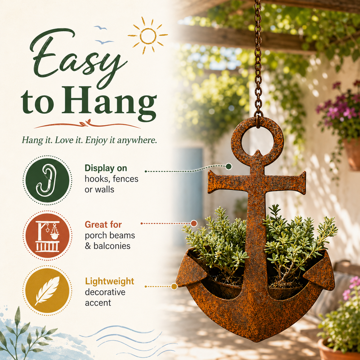 Rustic Anchor Hanging Planter