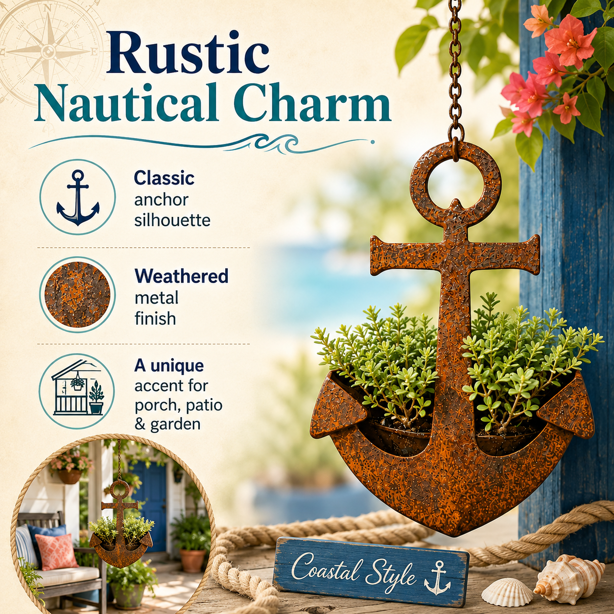 Rustic Anchor Hanging Planter