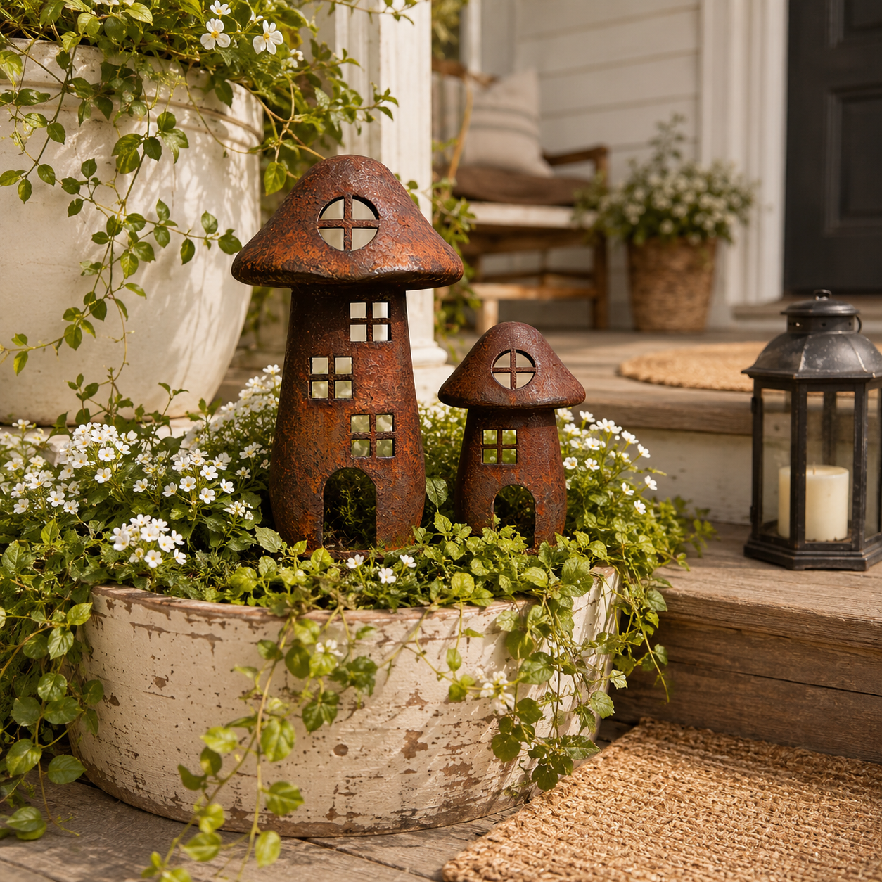 Vintage Metal Mushroom Garden Decor Set