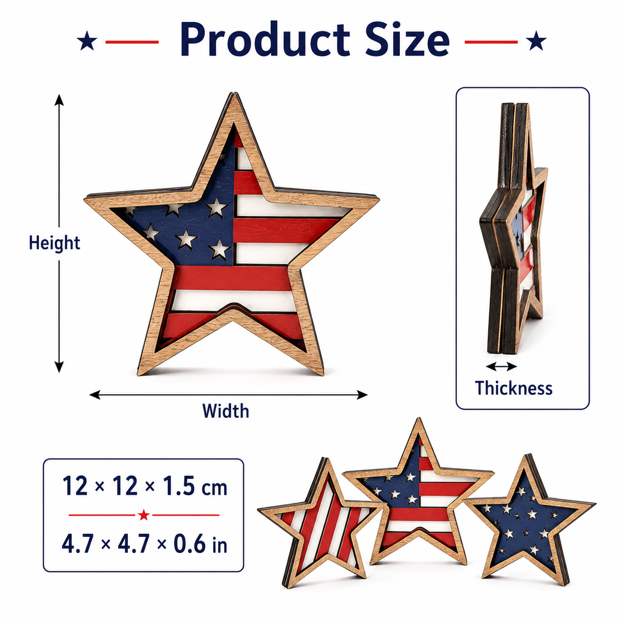 3-Piece Wooden Patriotic Star Decoration Set