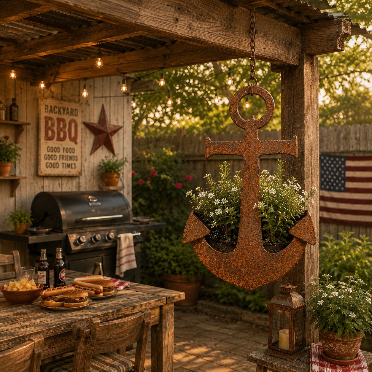 Rustic Anchor Hanging Planter