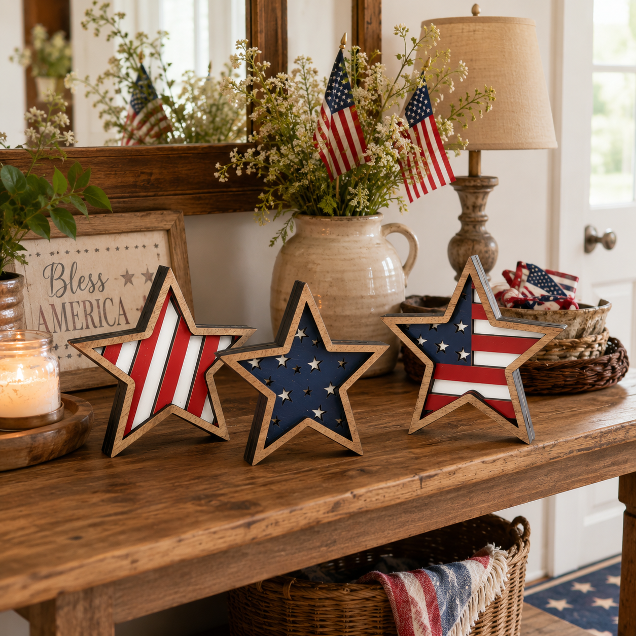 3-Piece Wooden Patriotic Star Decoration Set