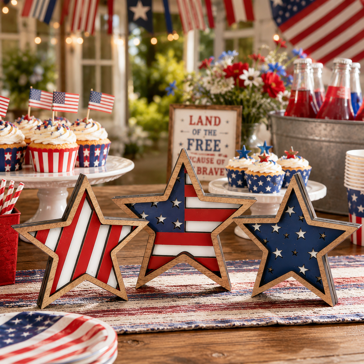 3-Piece Wooden Patriotic Star Decoration Set