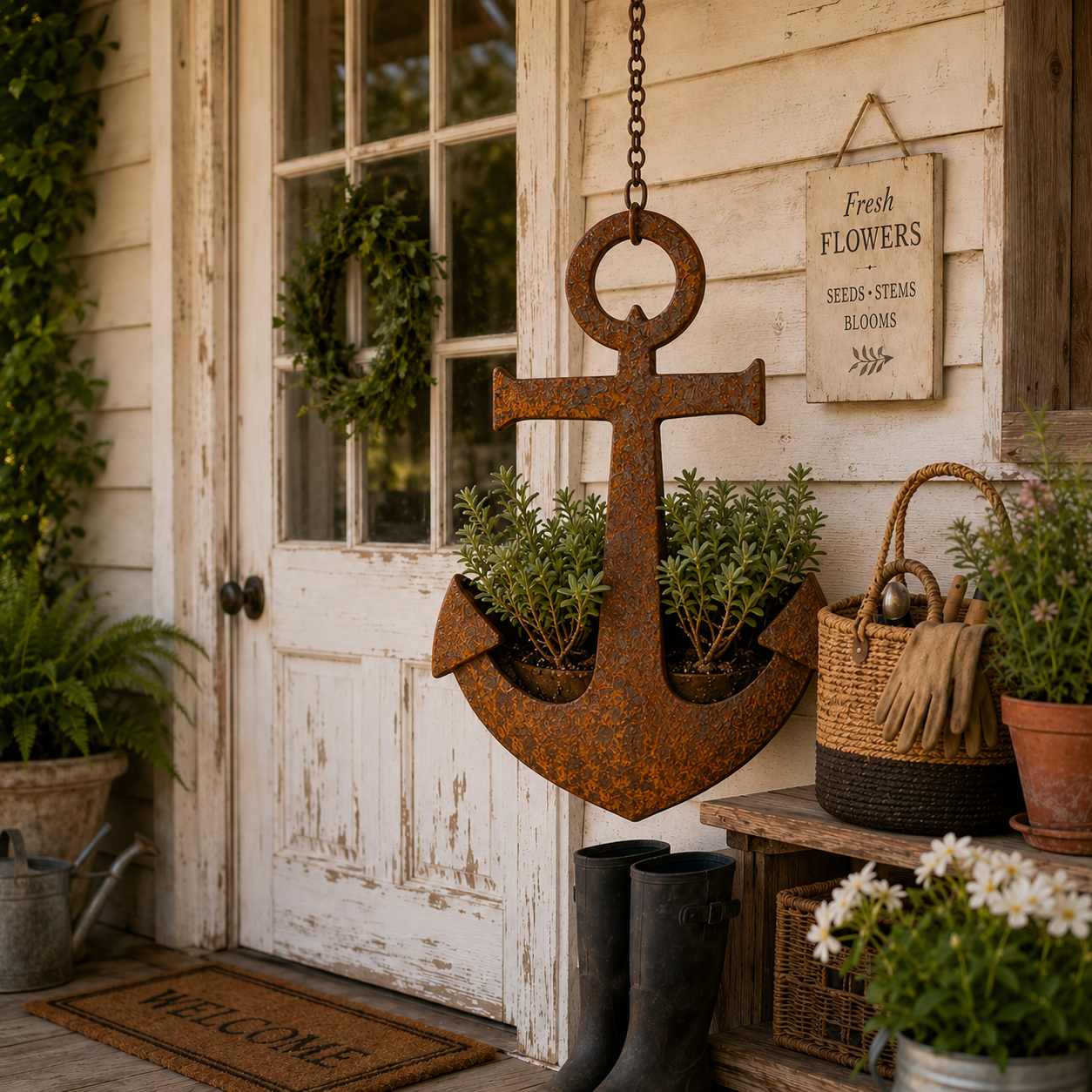 Rustic Anchor Hanging Planter