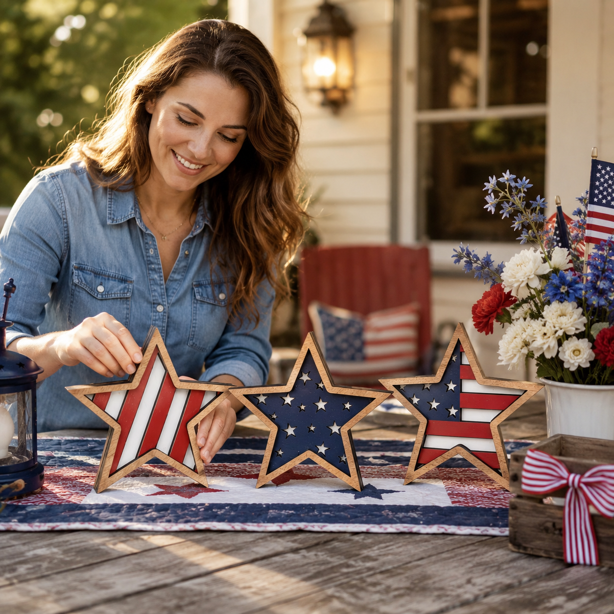 3-Piece Wooden Patriotic Star Decoration Set