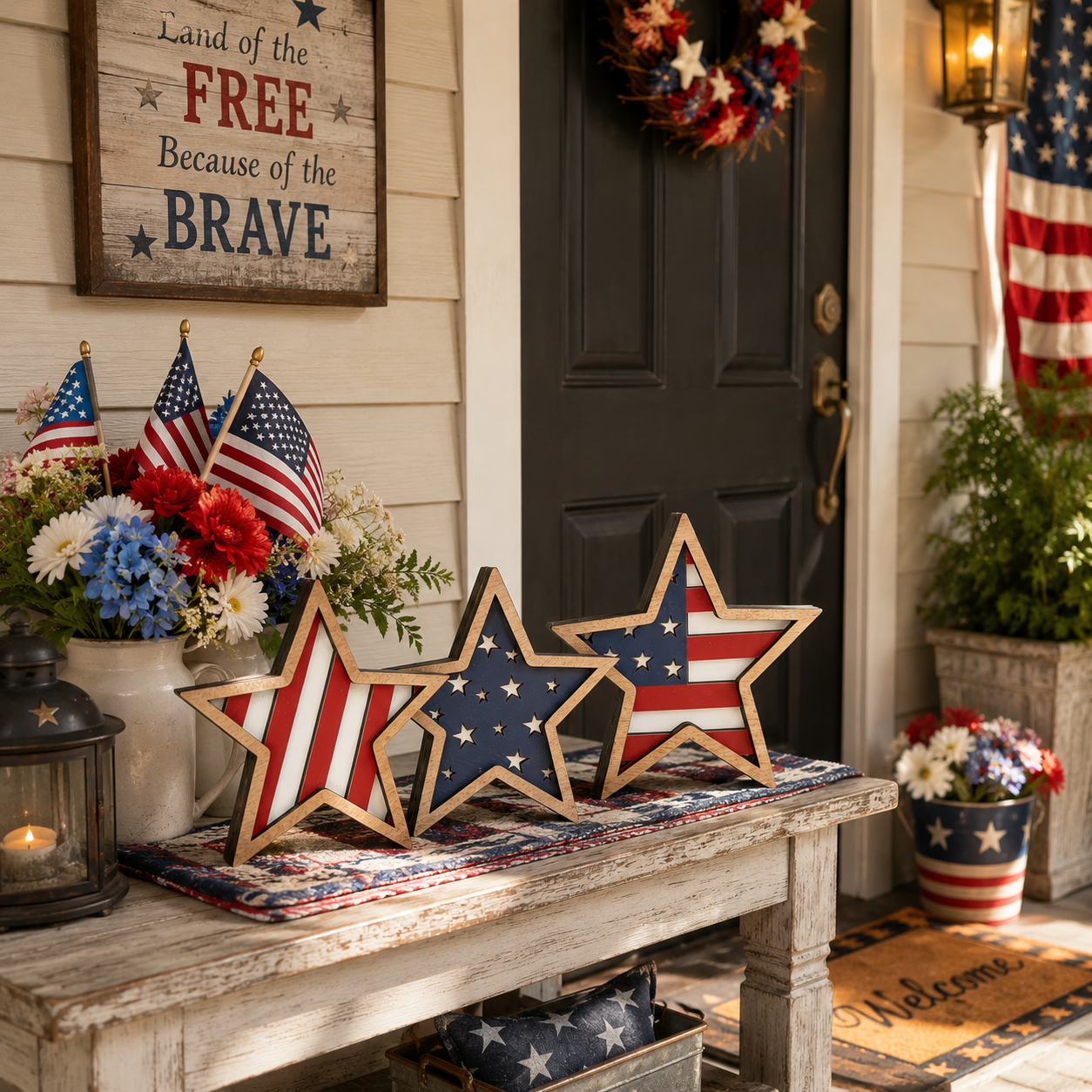 3-Piece Wooden Patriotic Star Decoration Set