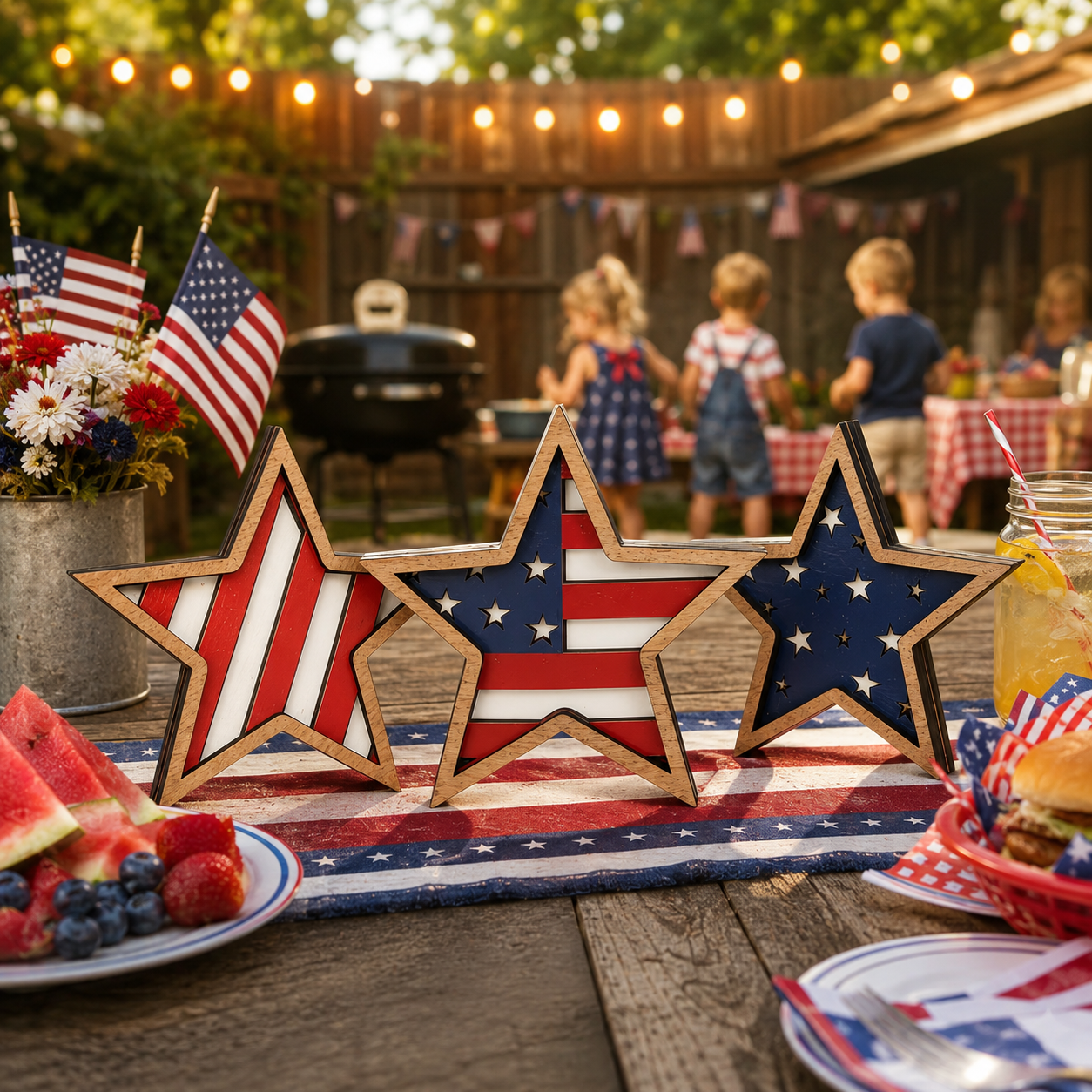 3-Piece Wooden Patriotic Star Decoration Set