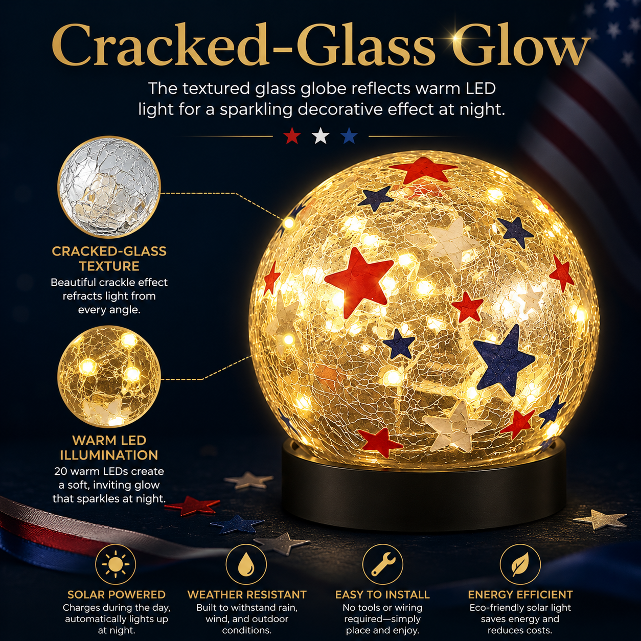 Waterproof Solar Cracked-Glass Globe Light