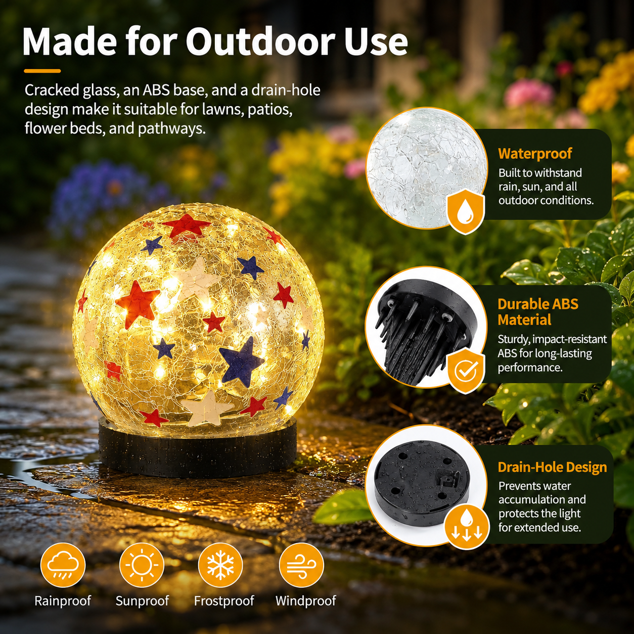 Waterproof Solar Cracked-Glass Globe Light