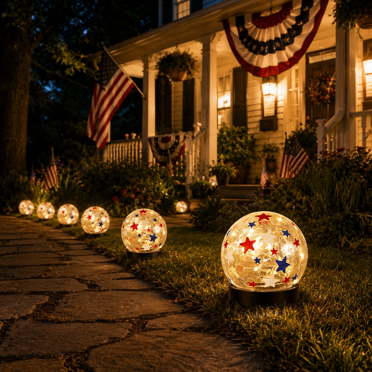 Patriotic Waterproof Solar Cracked-Glass Globe Light