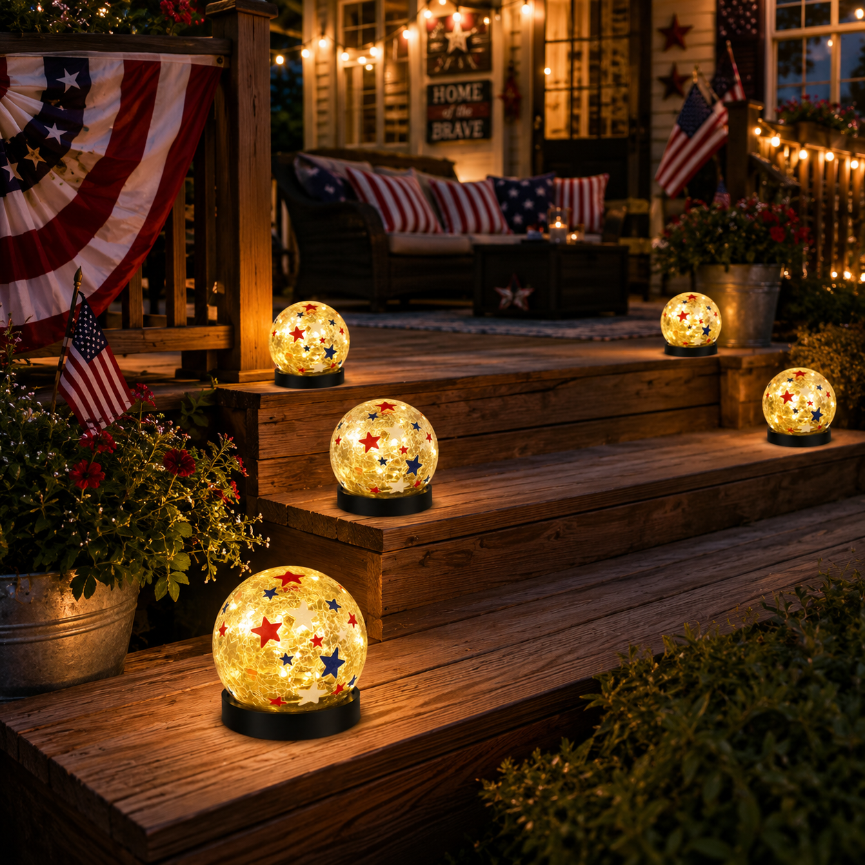 Patriotic Waterproof Solar Cracked-Glass Globe Light
