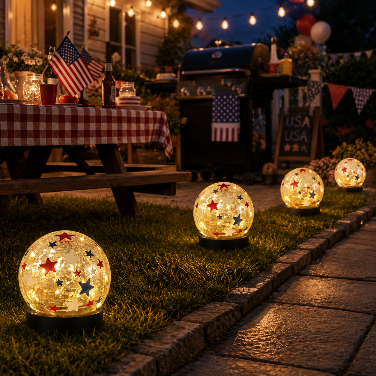 Patriotic Waterproof Solar Cracked-Glass Globe Light