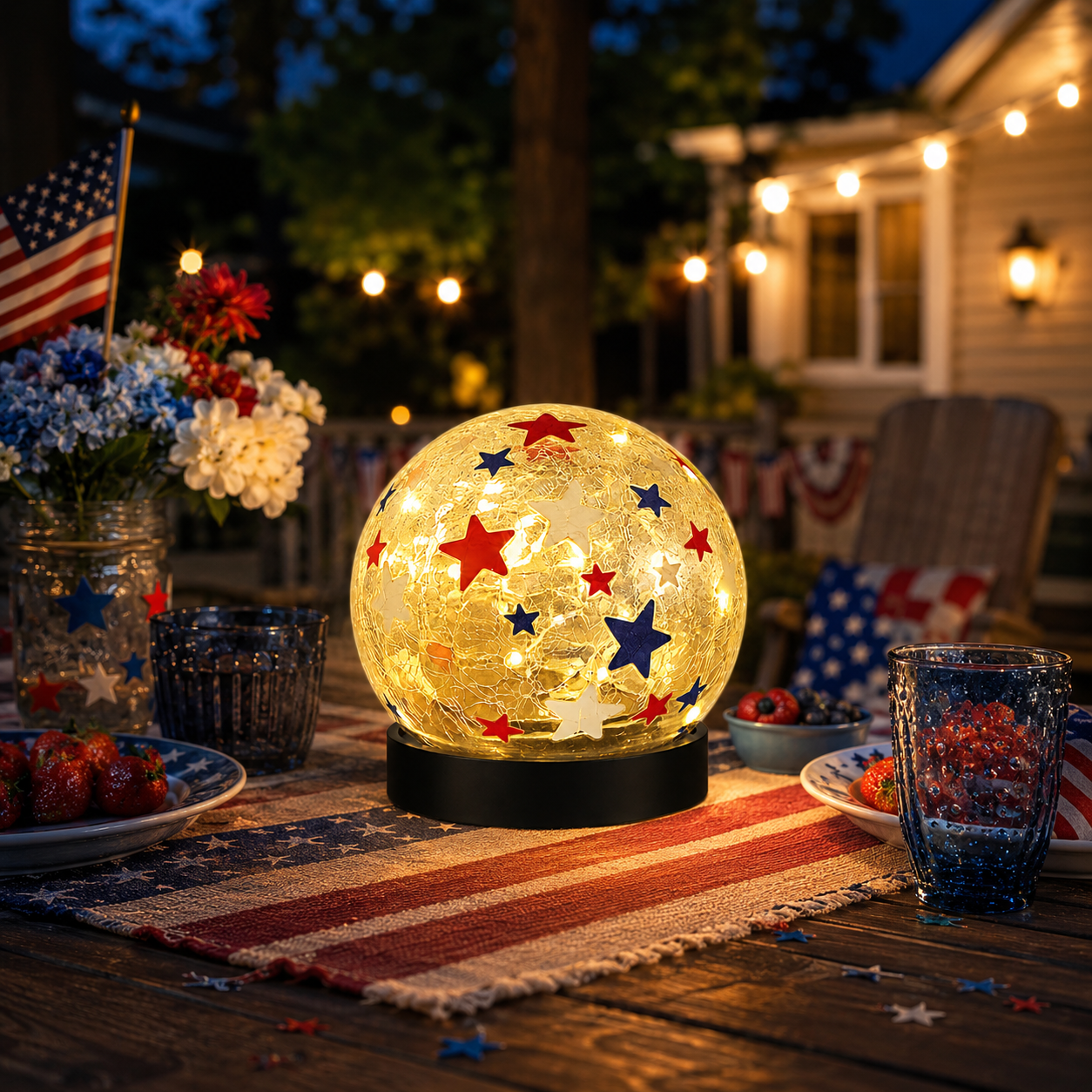Patriotic Waterproof Solar Cracked-Glass Globe Light