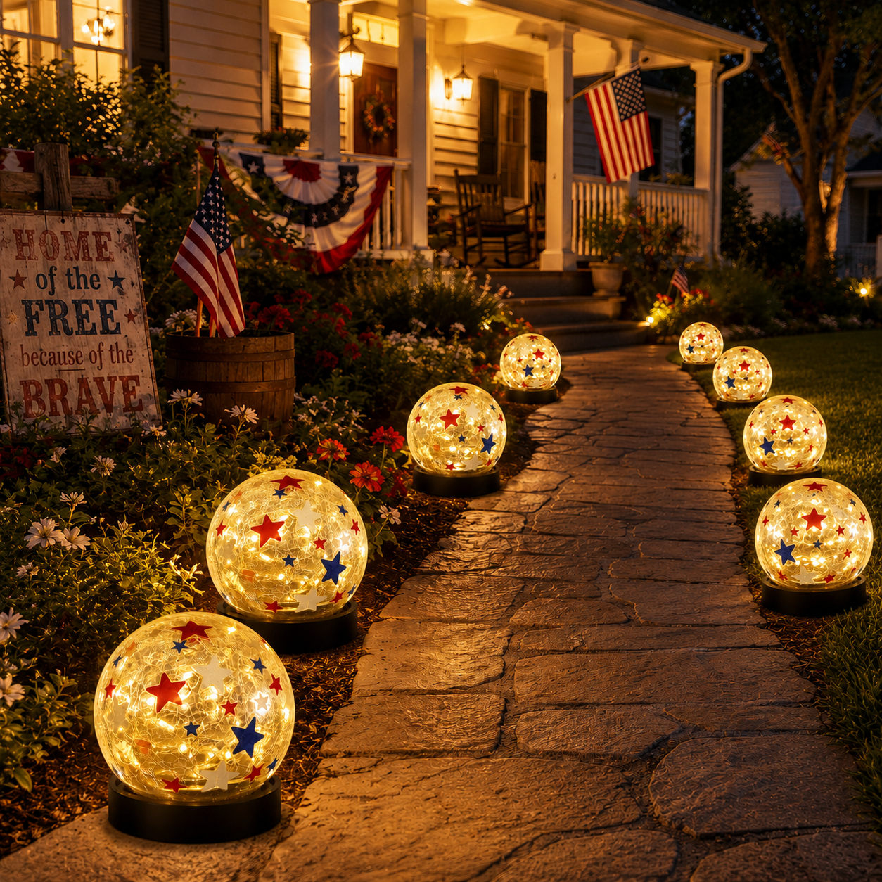 Patriotic Waterproof Solar Cracked-Glass Globe Light