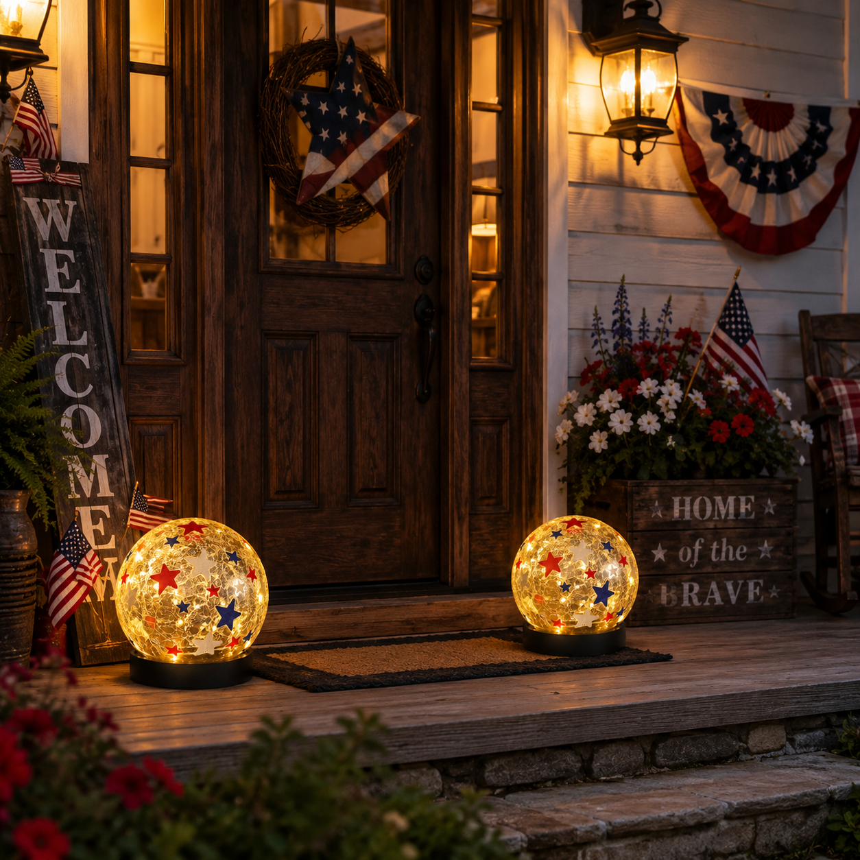 Patriotic Waterproof Solar Cracked-Glass Globe Light