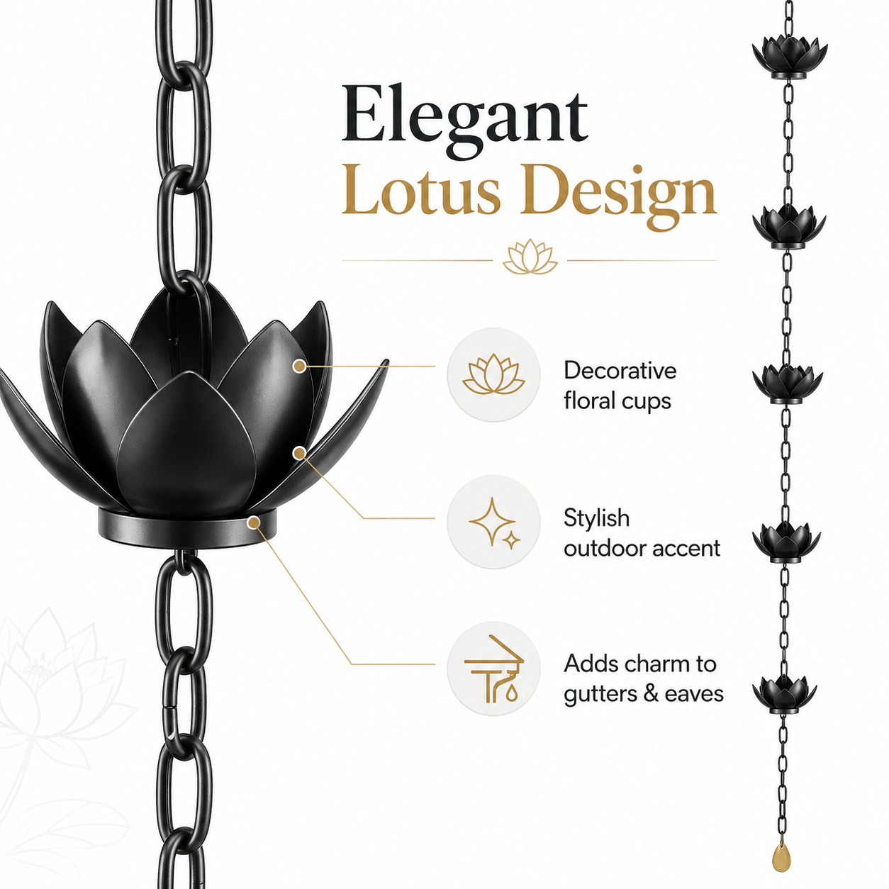 49.2-Inch Lotus Metal Rain Chain