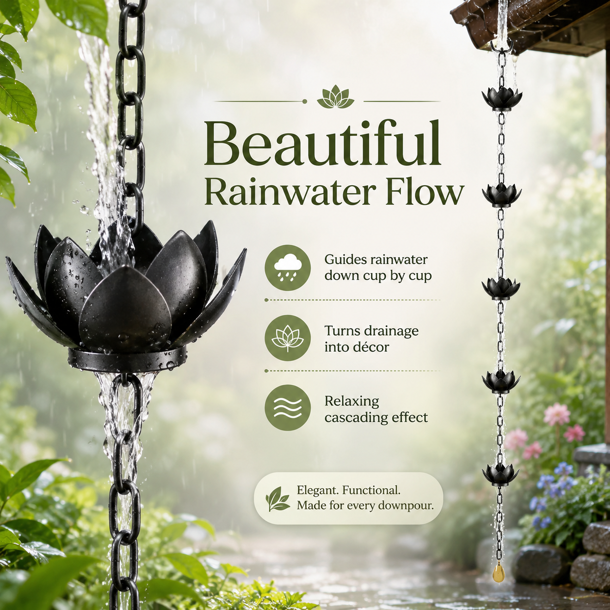49.2-Inch Lotus Metal Rain Chain