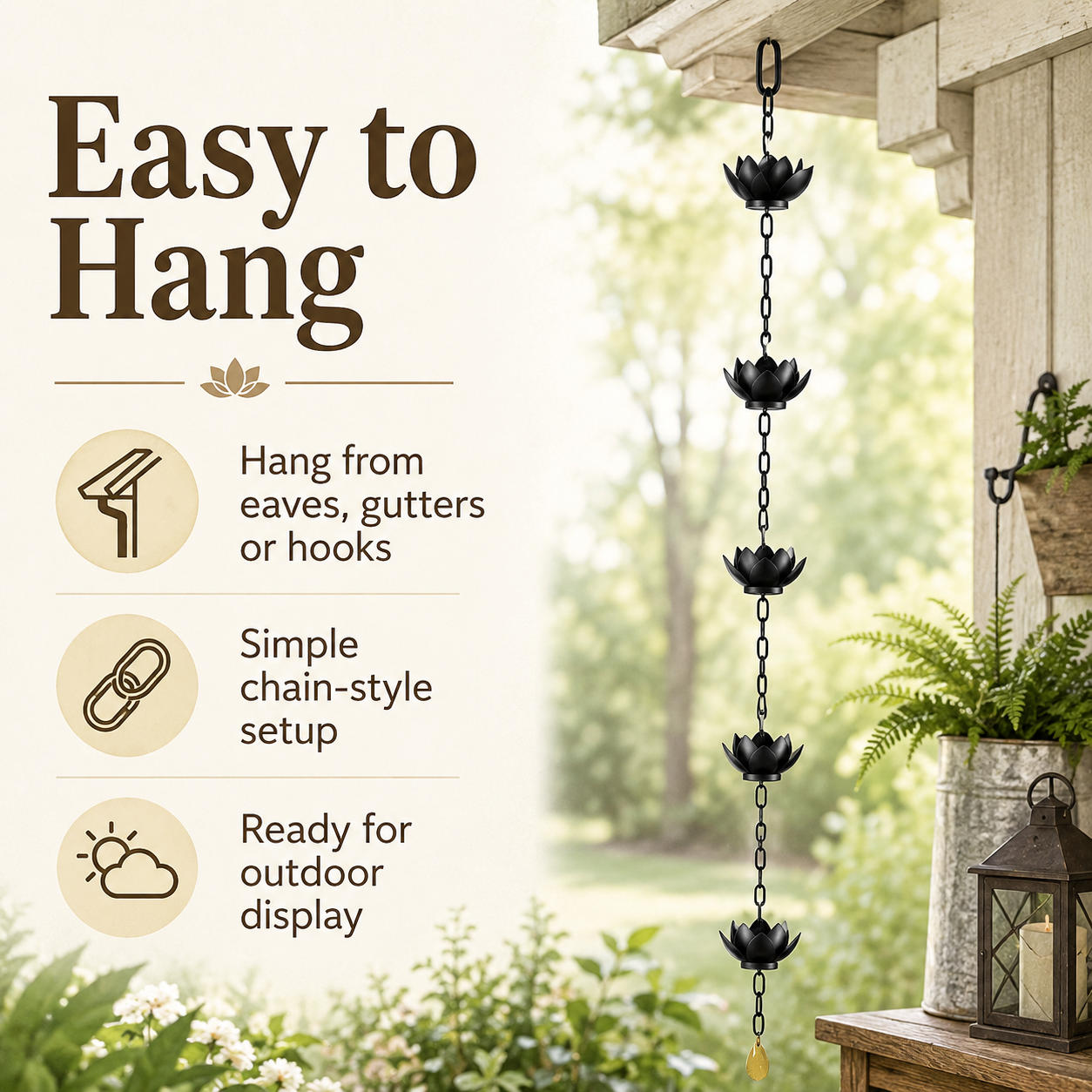 49.2-Inch Lotus Metal Rain Chain