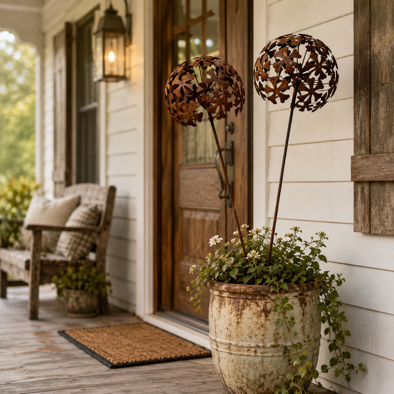 2 PCS Distressed Metal Foldable Spherical Garden Decor