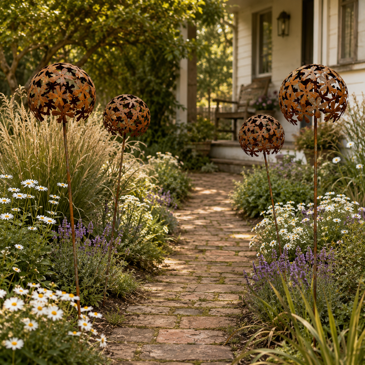 2 PCS Distressed Metal Foldable Spherical Garden Decor