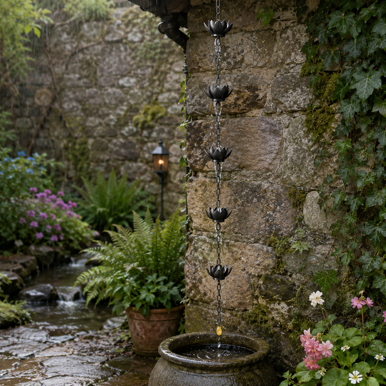 49.2-Inch Lotus Metal Rain Chain