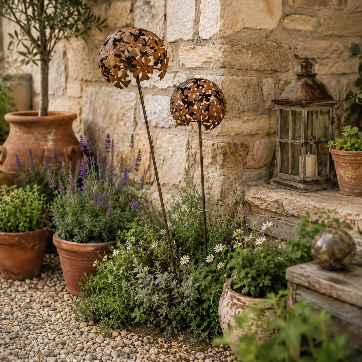 2 PCS Distressed Metal Foldable Spherical Garden Decor