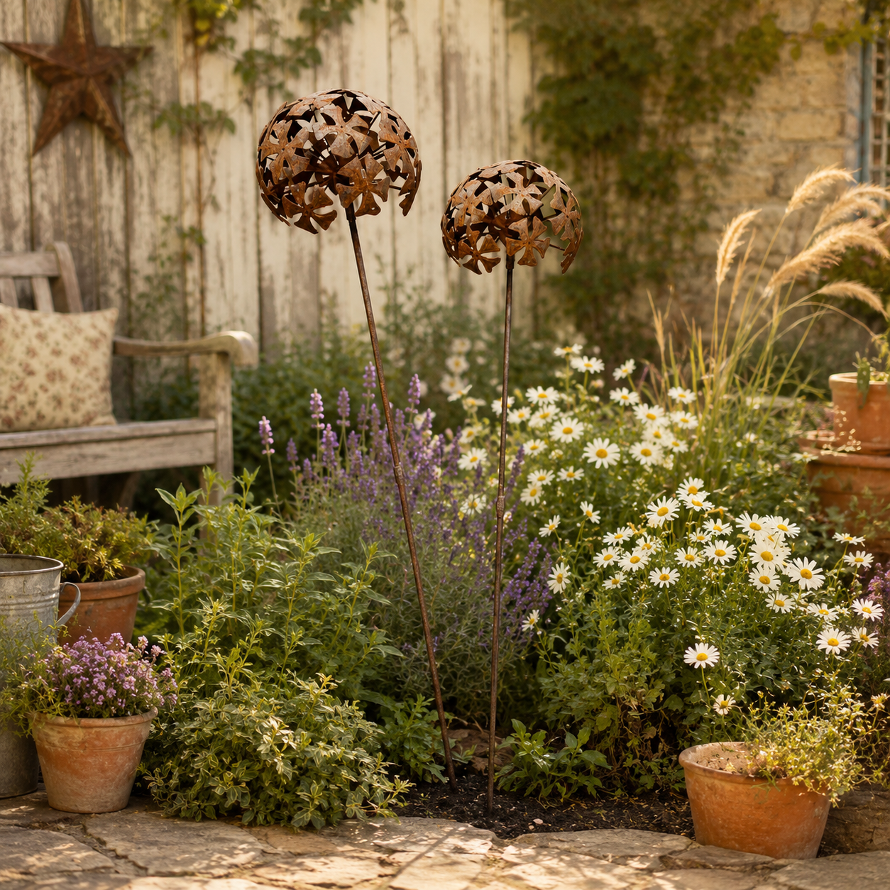 2 PCS Distressed Metal Foldable Spherical Garden Decor
